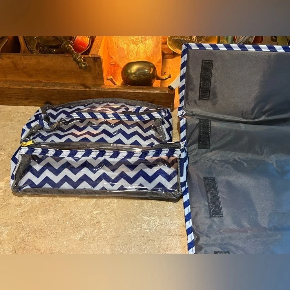 Chevron Pattern Cosmetic Bag with removable pouches.